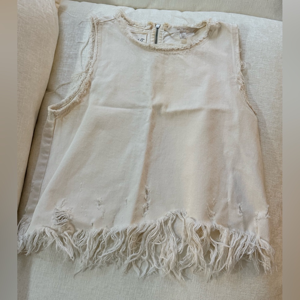 Zara Cream Textured Zip Top